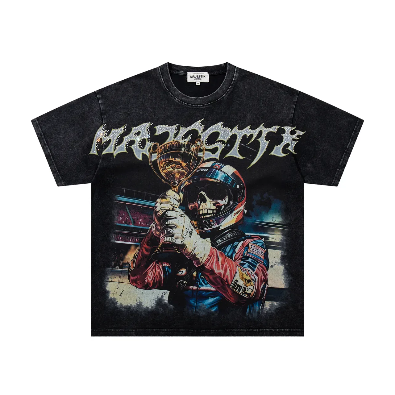 Majestik Graphic Print Acid-Wash Black T-Shirt 4