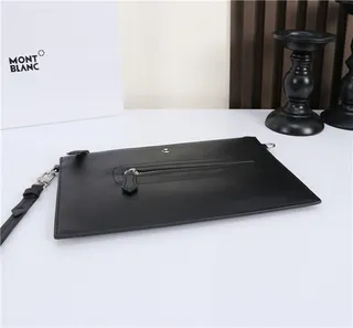 Montblanc Black Silver Rectangular Silhouette Smooth Leather Envelope Clutch 3