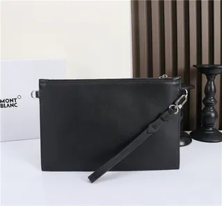 Montblanc Black Silver Rectangular Silhouette Smooth Leather Envelope Clutch 4
