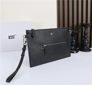 Montblanc Black Silver Rectangular Silhouette Smooth Leather Envelope Clutch 6