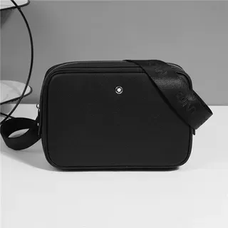 Montblanc Black Structured Rectangular Silhouette Textured Material Messenger Bag