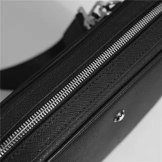 Montblanc Black Structured Rectangular Silhouette Textured Material Messenger Bag 4
