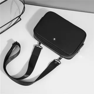 Montblanc Black Structured Rectangular Silhouette Textured Material Messenger Bag 5