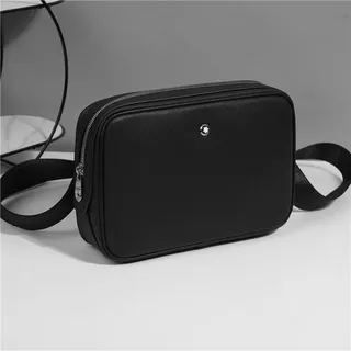 Montblanc Black Structured Rectangular Silhouette Textured Material Messenger Bag 9