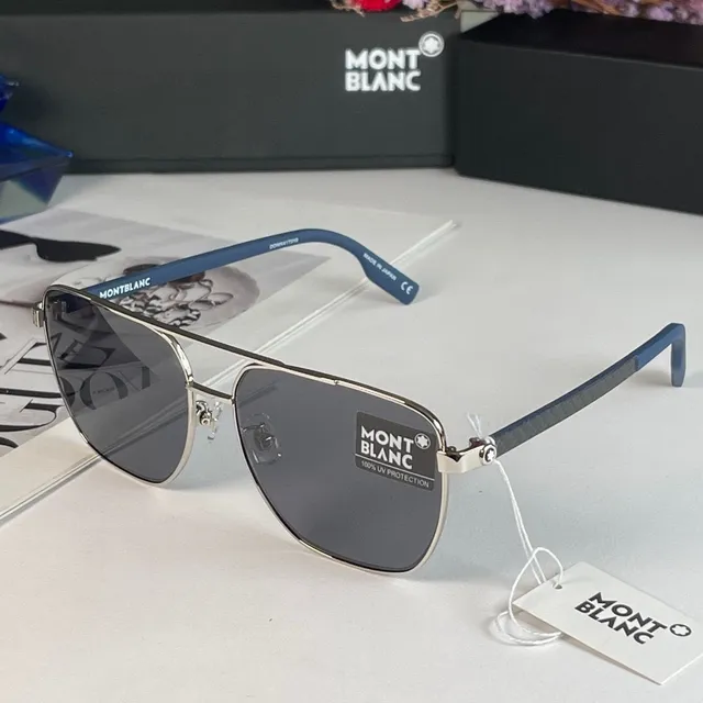 Montblanc Blue Silver Aviator Silhouette Double Bridge Sunglasses 6