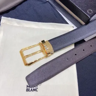 Montblanc ধূসর সোনা টেক্সচার্ড পেবল্ড আয়তাকার বাকেল চামড়ার বেল্ট