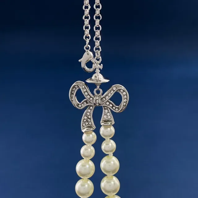 Multi-Strand Pearl and Crystal Bow Necklace 7