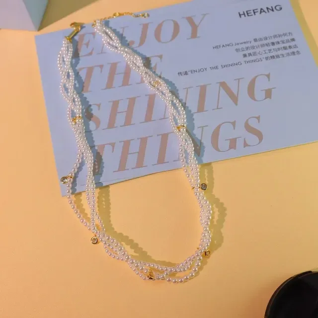 Multi-Strand Pearl and Crystal Charm Necklace 4