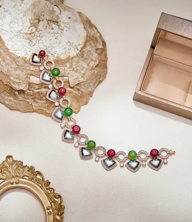 Multicolor Enamel and Gemstone Link Bracelet 1