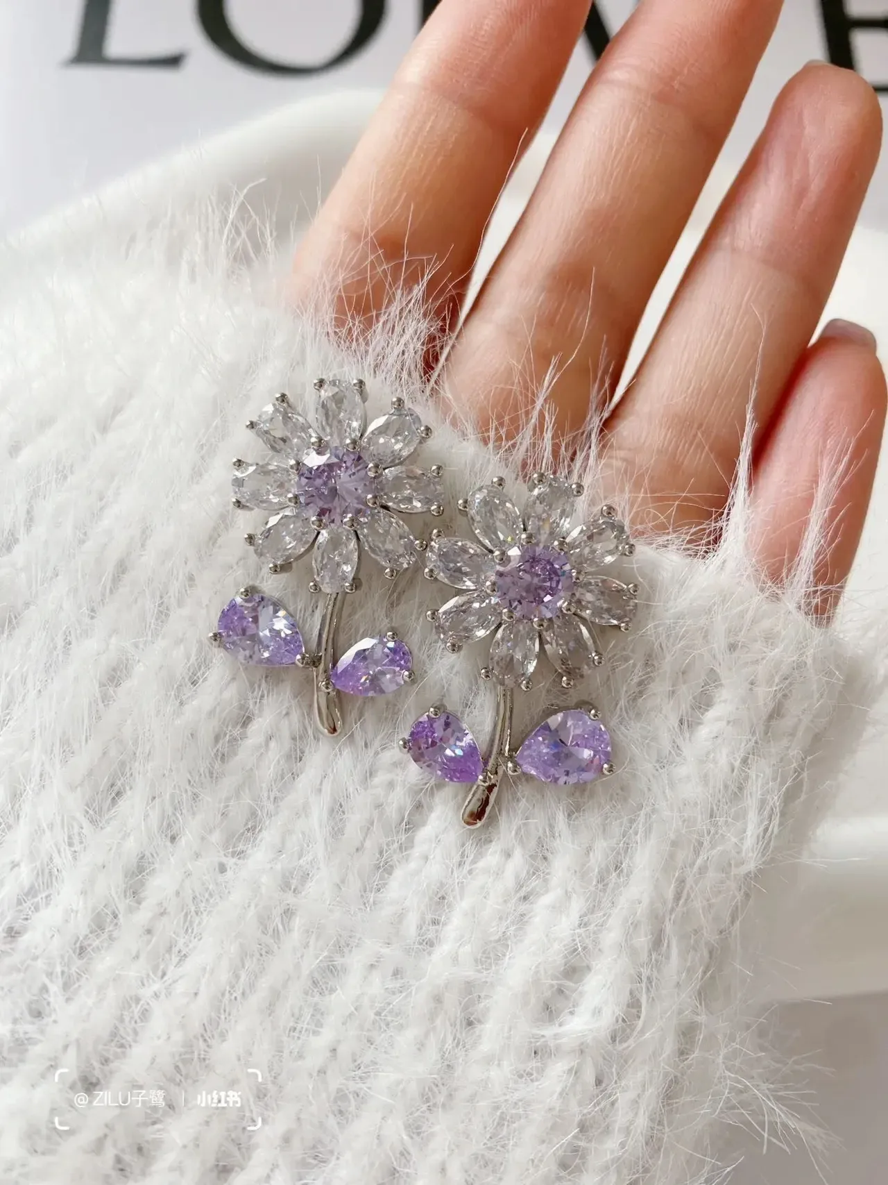 Multicolor Floral Motif Crystal Pavé Earrings 4