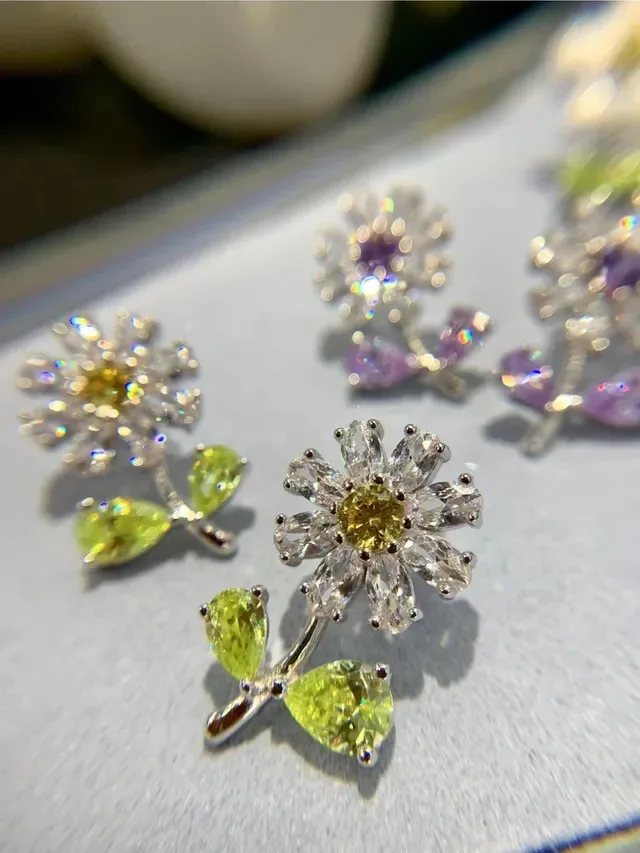 Multicolor Floral Motif Crystal Pavé Earrings 7