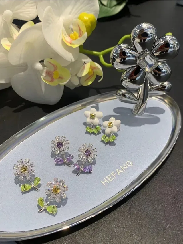 Multicolor Floral Motif Crystal Pavé Earrings 8
