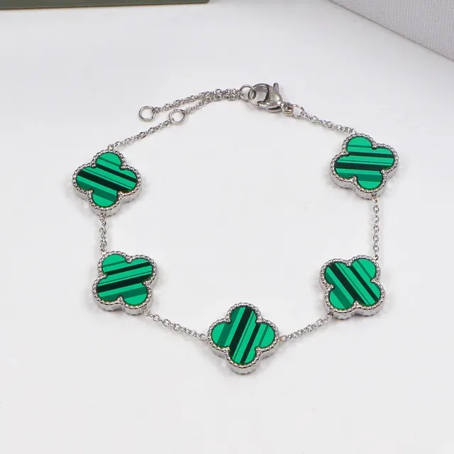 Multicolor Four-Leaf Clover Charm Chain-Link Bracelet 12