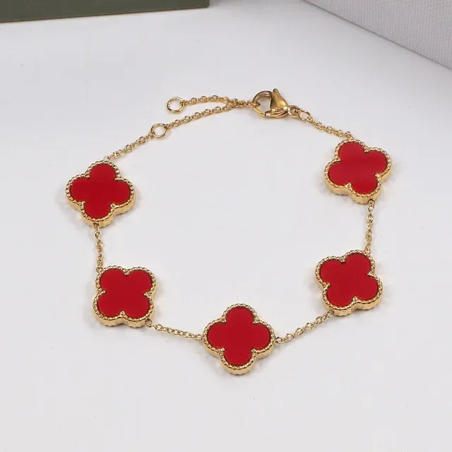 Multicolor Four-Leaf Clover Charm Chain-Link Bracelet 16