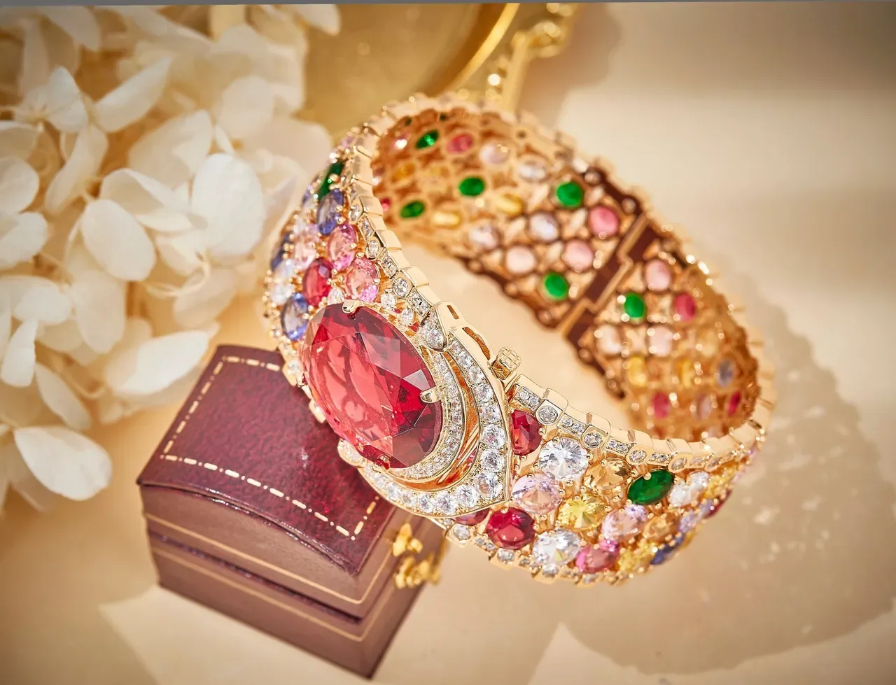 Multicolor Gemstone and Diamond Pavé Gold-Tone Bangle Bracelet 7
