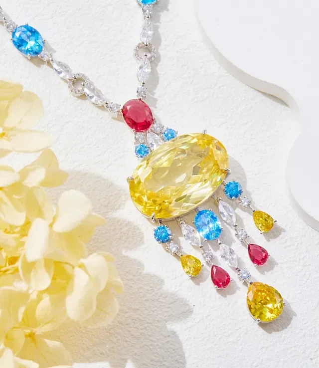 Multicolor Gemstone and Diamond Pendant Necklace 2