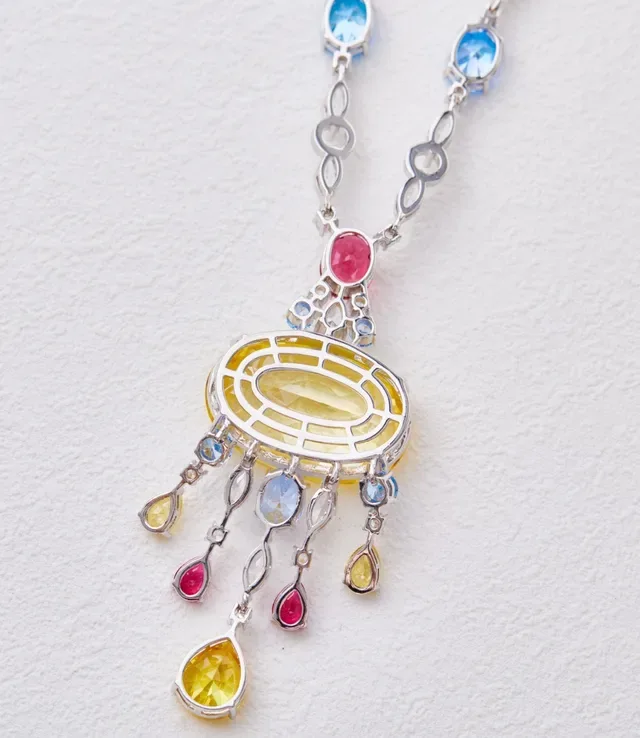 Multicolor Gemstone and Diamond Pendant Necklace 3