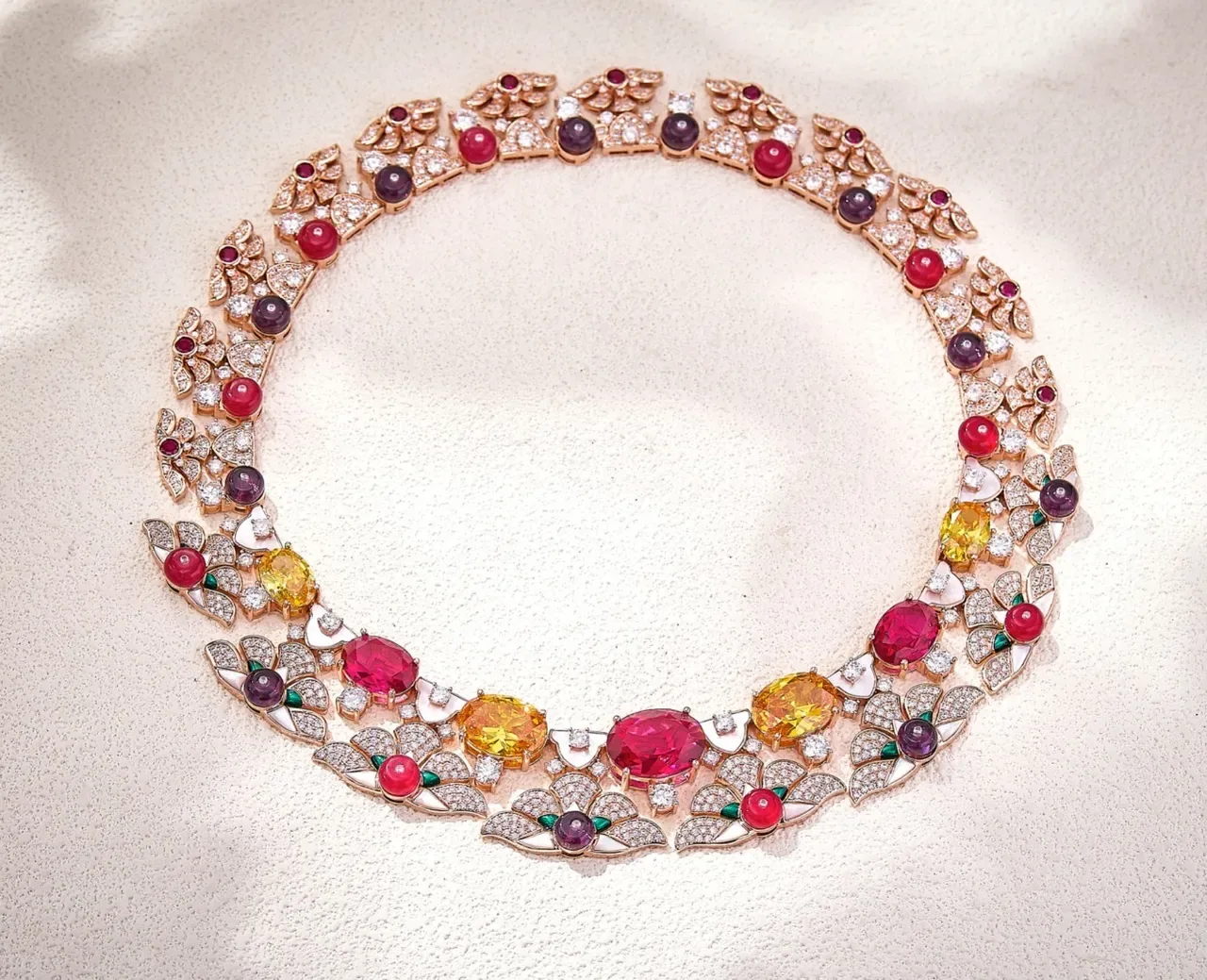 Multicolor Gemstone Floral Motif Collar Necklace 1
