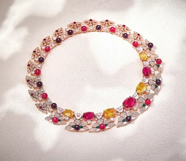 Multicolor Gemstone Floral Motif Collar Necklace 3