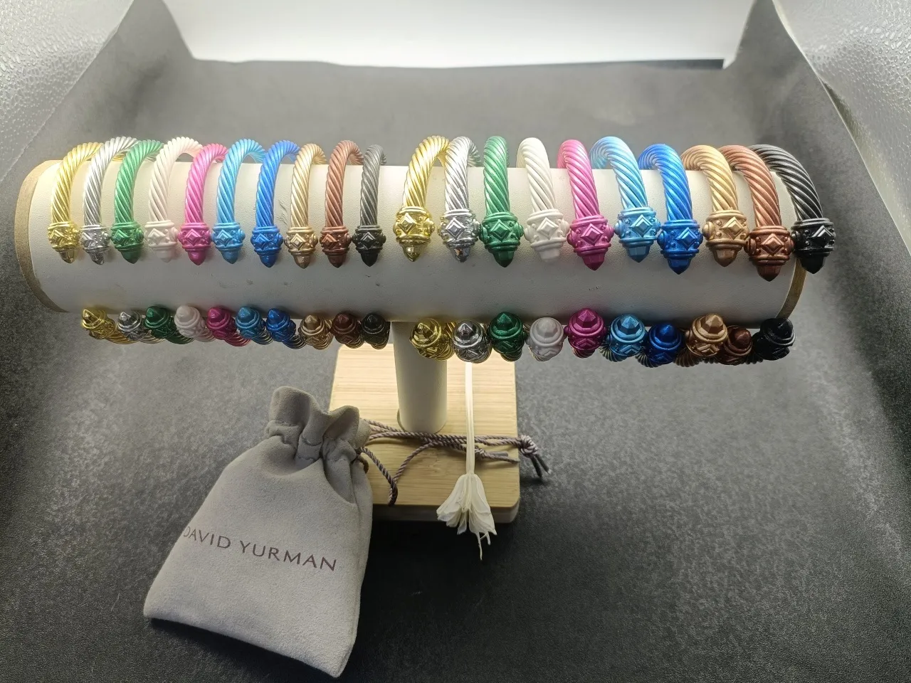 Multicolor Twisted Cable Construction Sculpted Cap Terminals Bracelet 3
