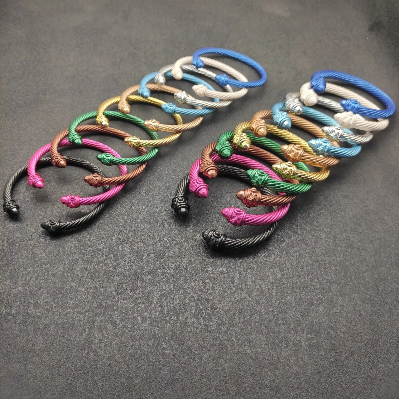 Multicolor Twisted Cable Construction Sculpted Cap Terminals Bracelet 4