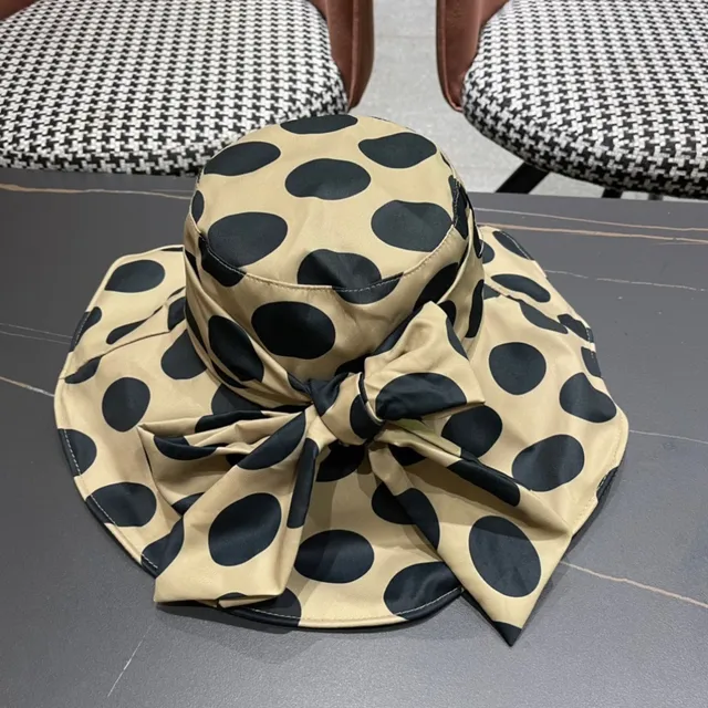 Mustard Yellow and Black Polka Dot Wide-Brimmed Bucket Hat 2
