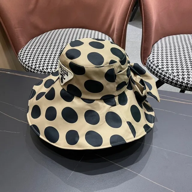 Mustard Yellow and Black Polka Dot Wide-Brimmed Bucket Hat 8