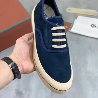 Navy Beige Suede Cream Laces Canvas Shoes