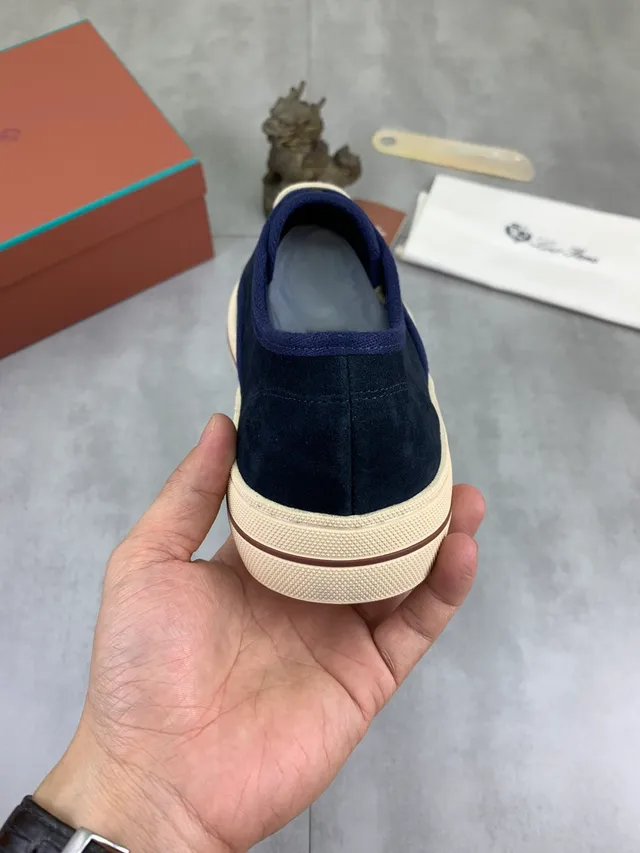 Navy Beige Suede Cream Laces Canvas Shoes 3