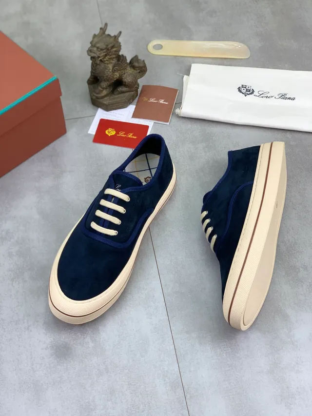 Navy Beige Suede Cream Laces Canvas Shoes 5