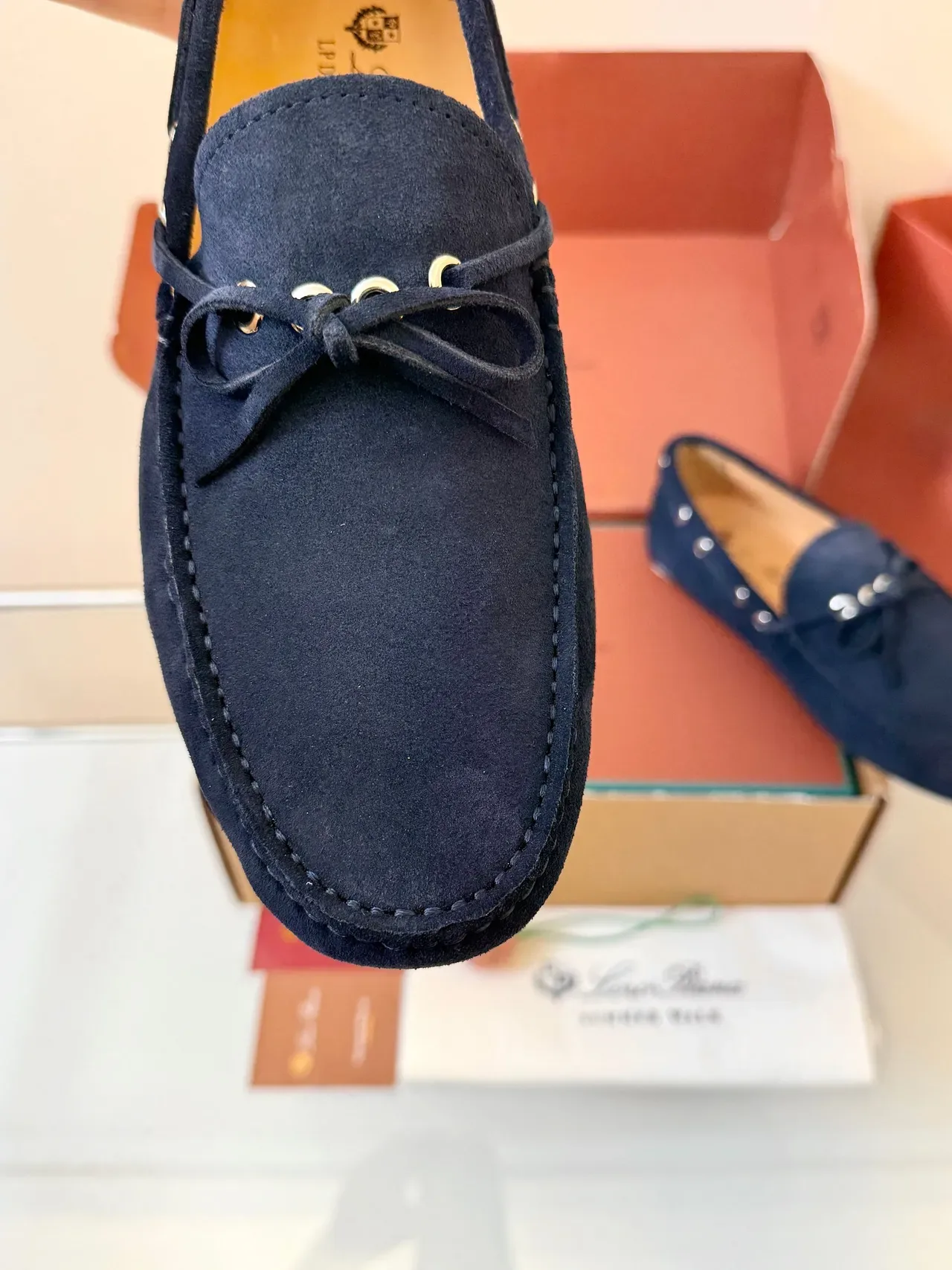 Navy Beige Suede Side Eyelets Loafer 3