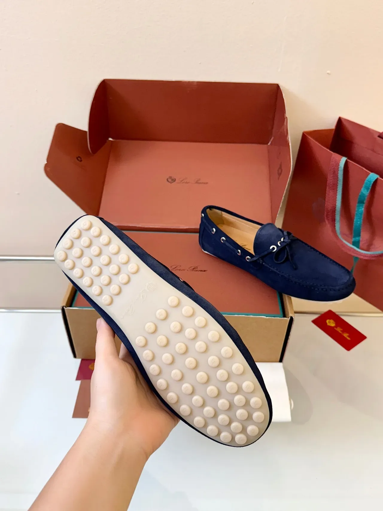 Navy Beige Suede Side Eyelets Loafer 5