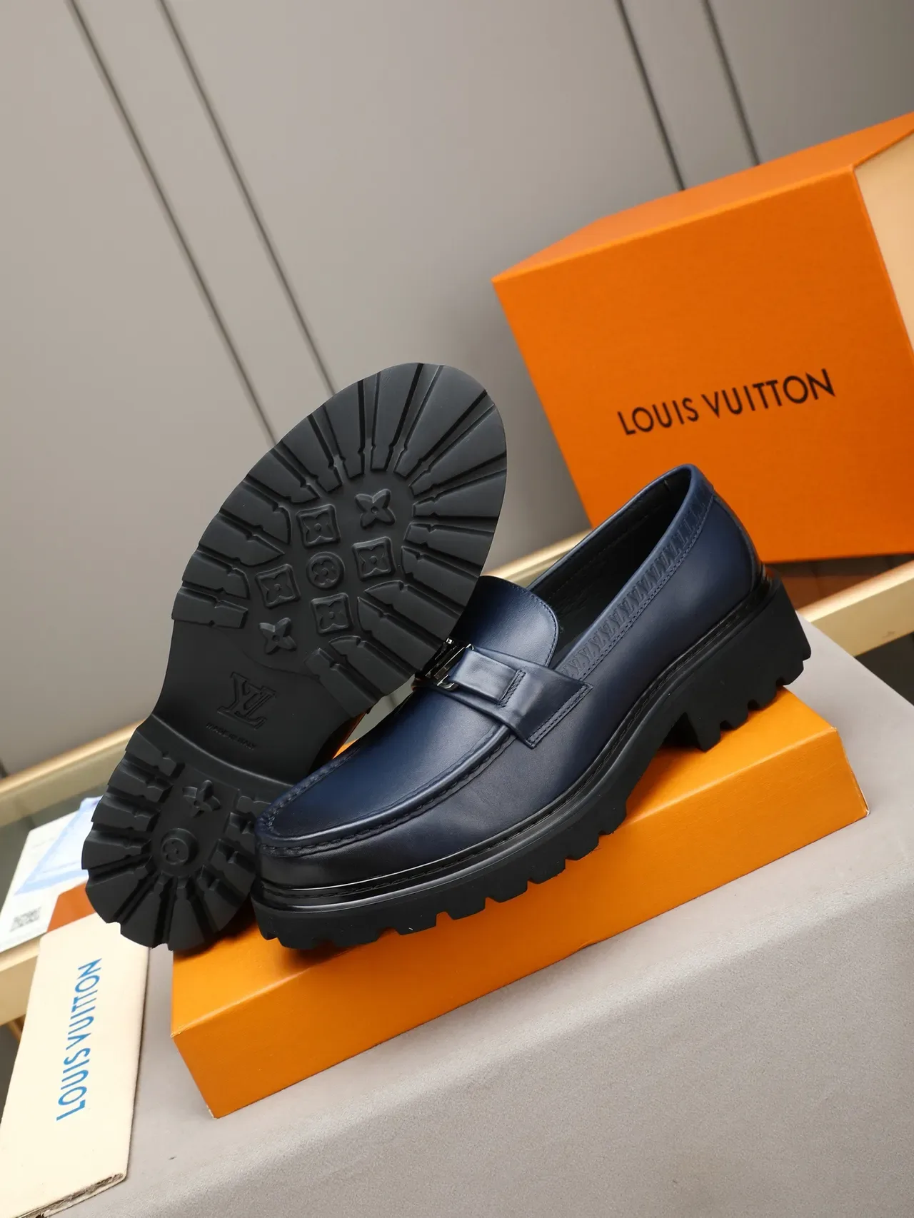 Navy Black Leather Penny Strap Loafer 5