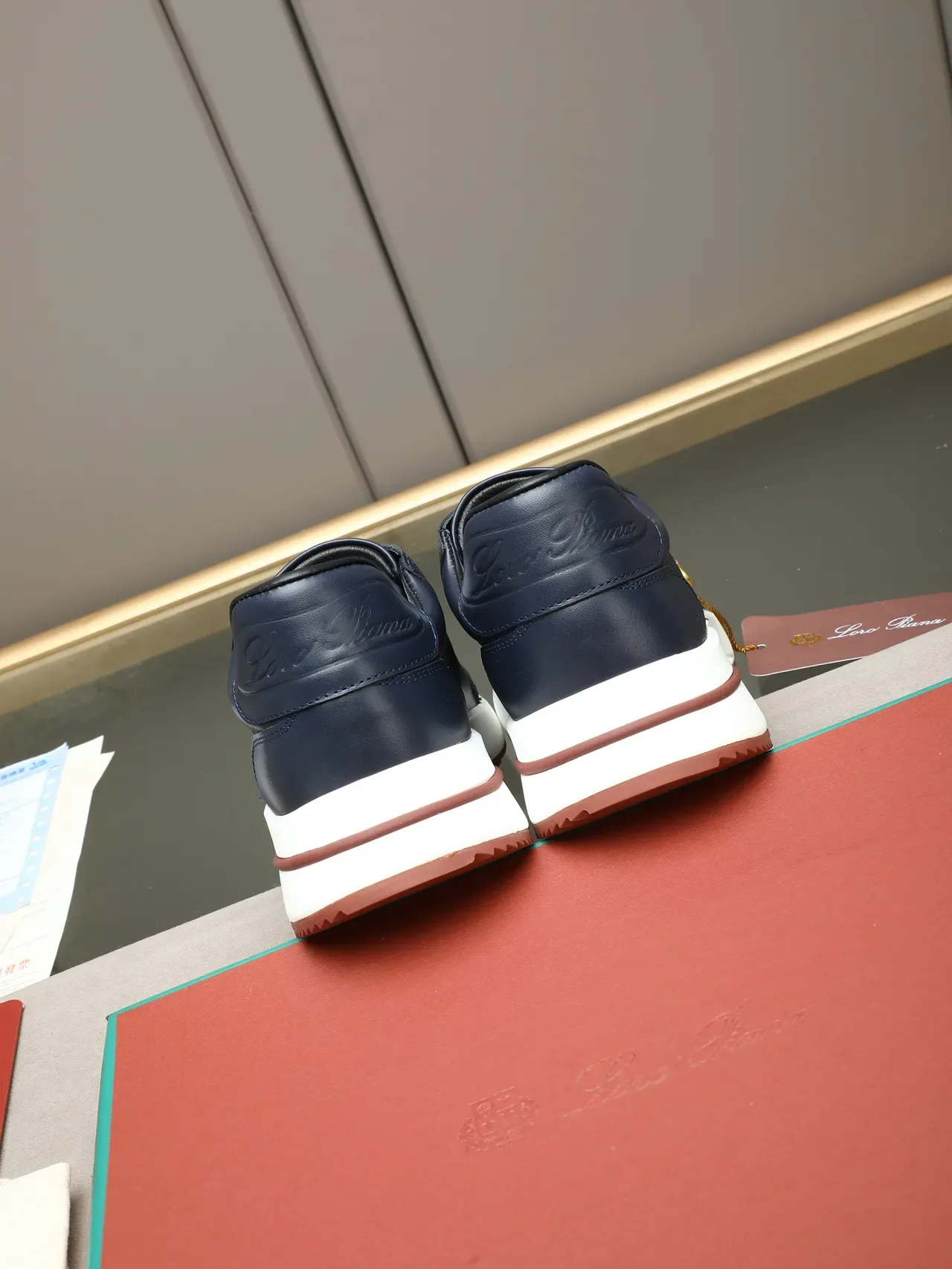 Navy Brown Leather Upper White And Layered Sole Sneakers 4