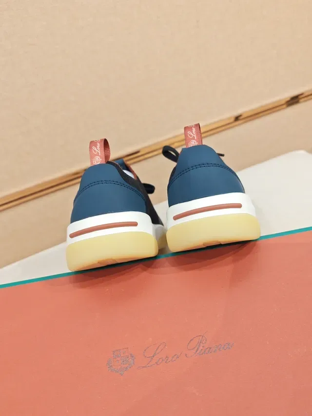 Navy Gray Knit Upper Suede Toe Cap Sneakers 3