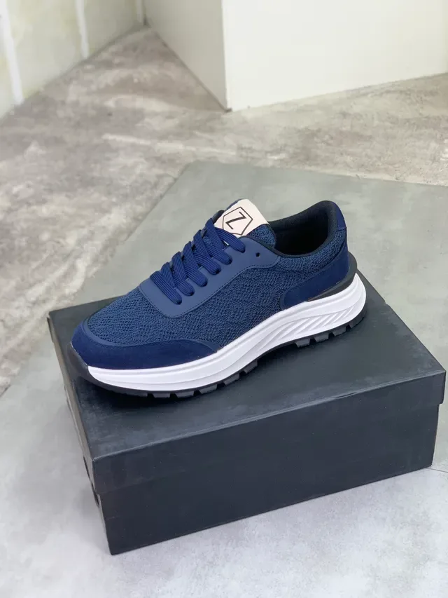 Navy Knit and Suede Lifestyle Sneaker 5