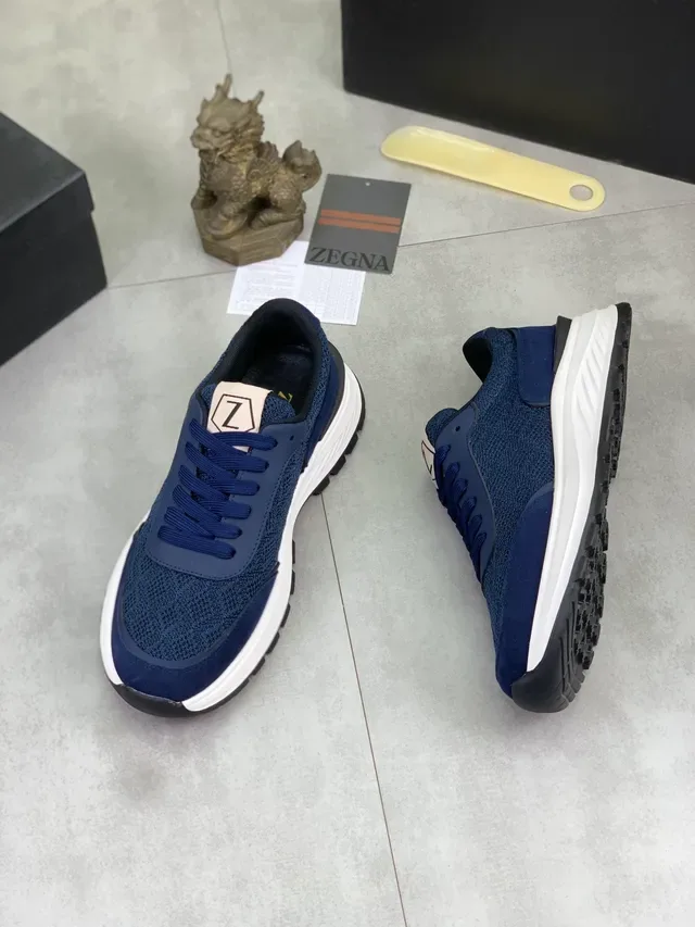 Navy Knit and Suede Lifestyle Sneaker 6