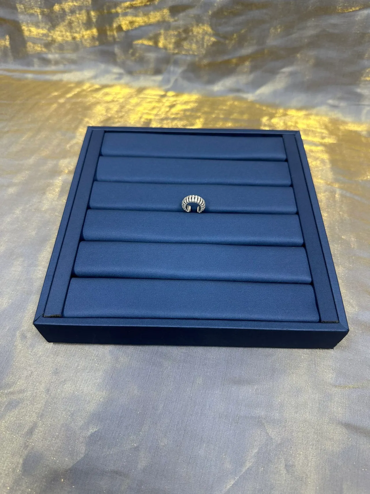 Navy Silver Blue Padded Tray Horizontal Ribbed Compartments Jewelry 8