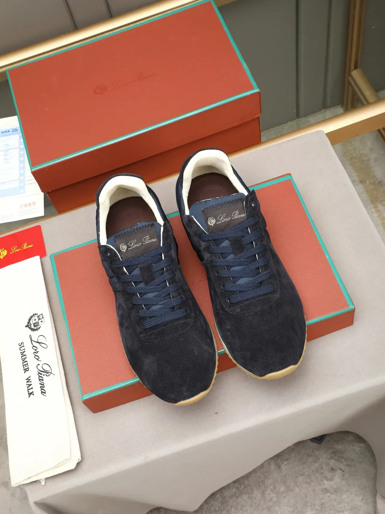 Navy Suede and Nylon Retro Runner Sneaker 2