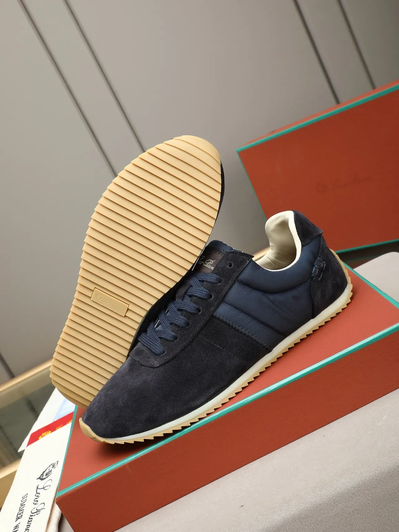Navy Suede and Nylon Retro Runner Sneaker 4