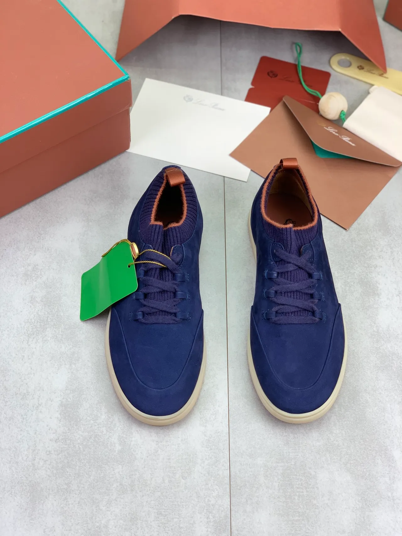 Navy Suede Knit-Collar Lace-Up Sneaker 4