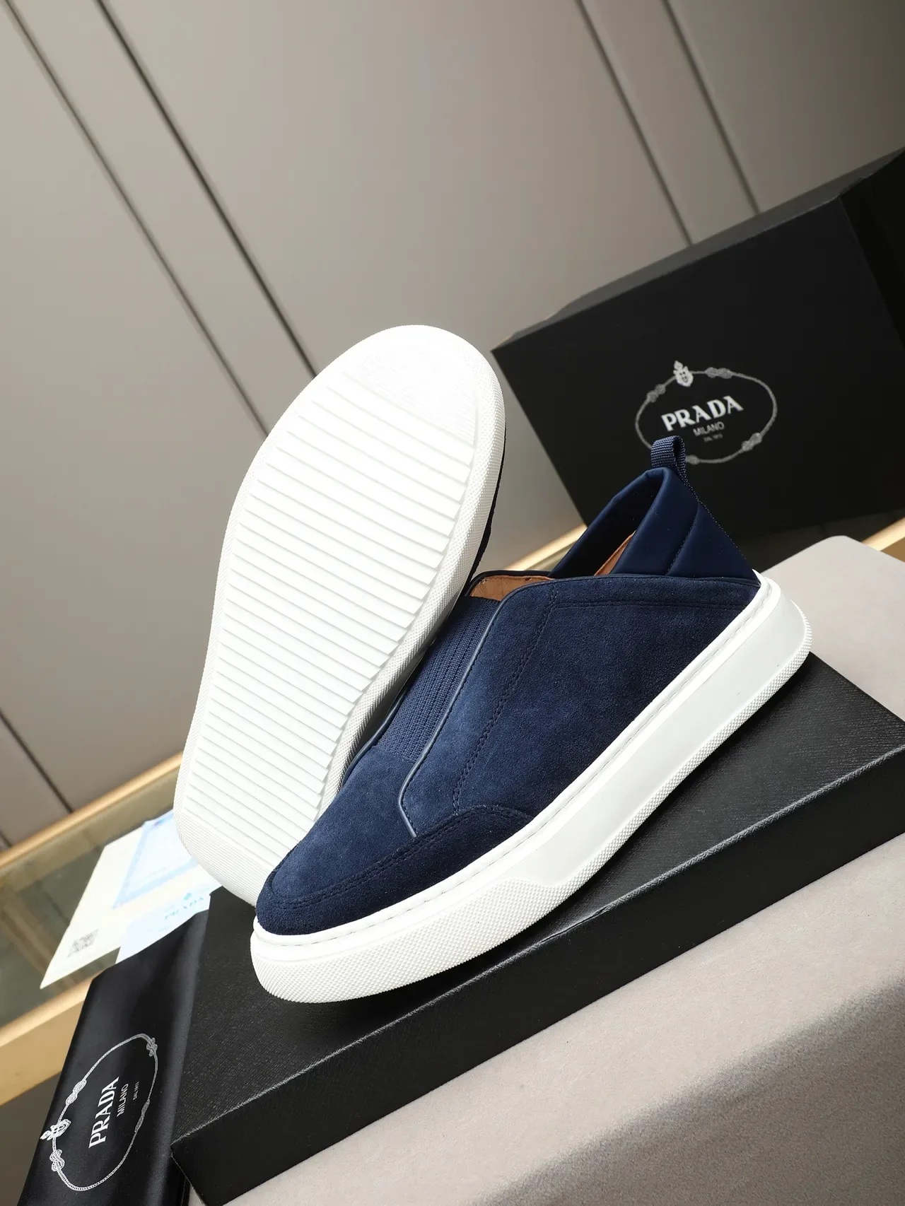 Navy Suede Slip-On Platform Sneaker 4
