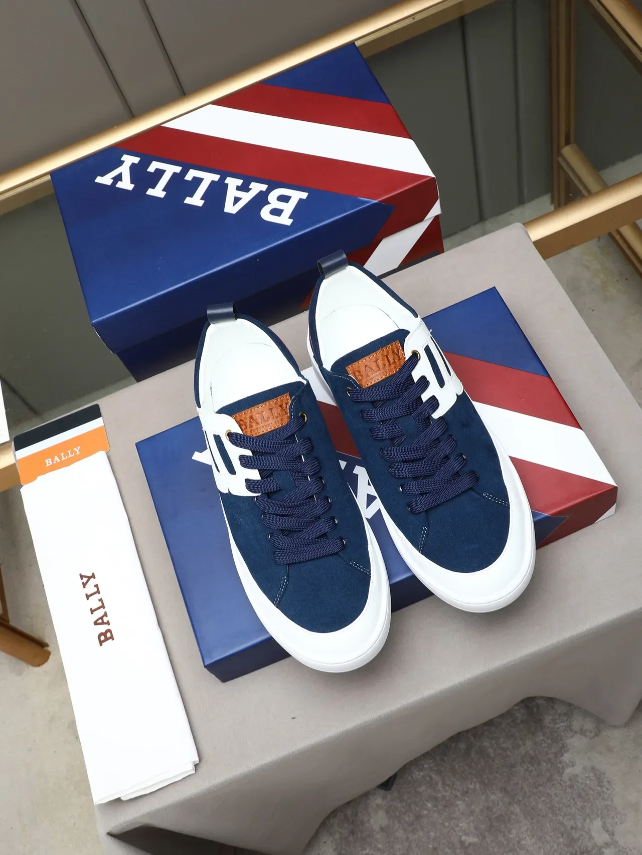 Navy White Suede Side Logo Panel Sneakers 2