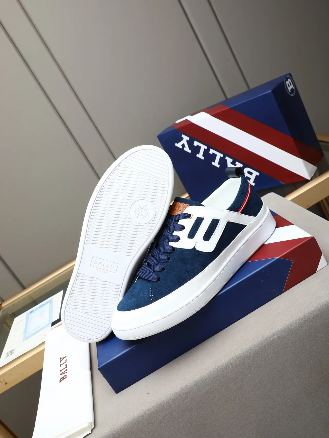 Navy White Suede Side Logo Panel Sneakers 4