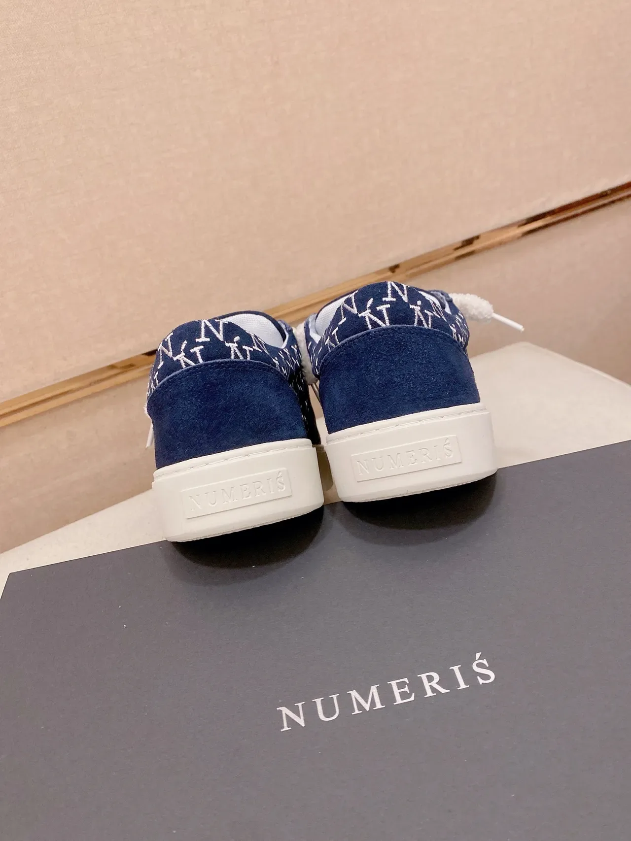 Navy White Suede Upper Embroidered Monogram Sneakers 3
