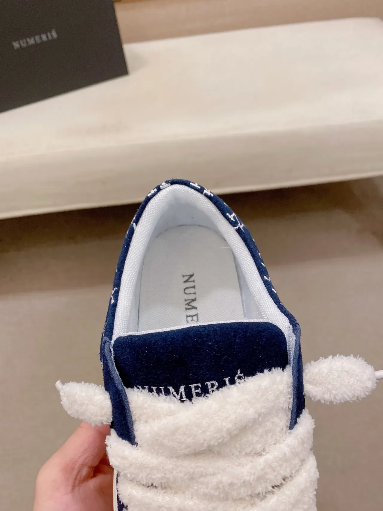 Navy White Suede Upper Embroidered Monogram Sneakers 4