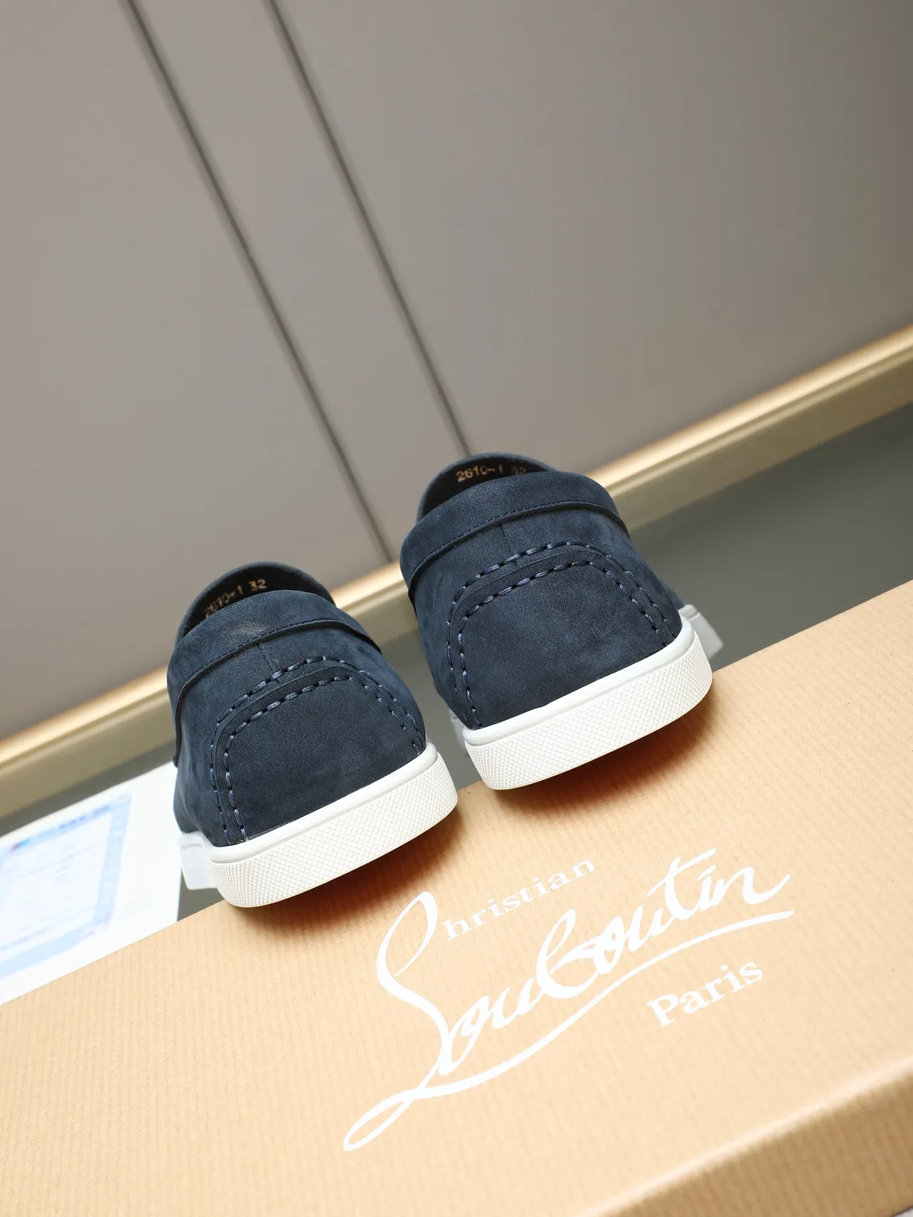 Navy White Suede Upper Metal Stud Accent Loafer 4