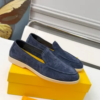 Navy Yellow Suede Upper Moccasin-Stitched Vamp Loafer