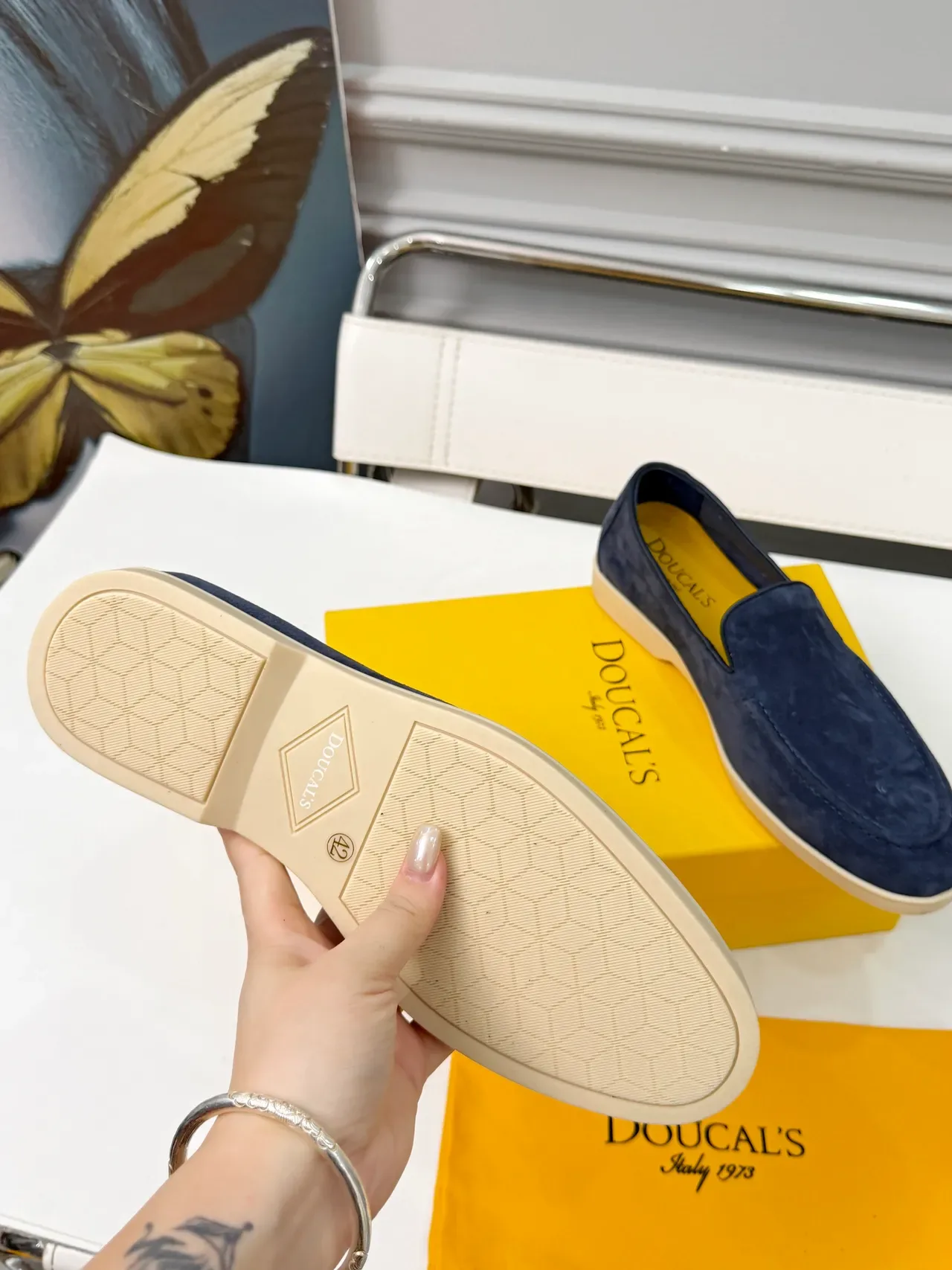 Mocasin Navy Yellow Ante Moccasin-Stitched Vamp 2