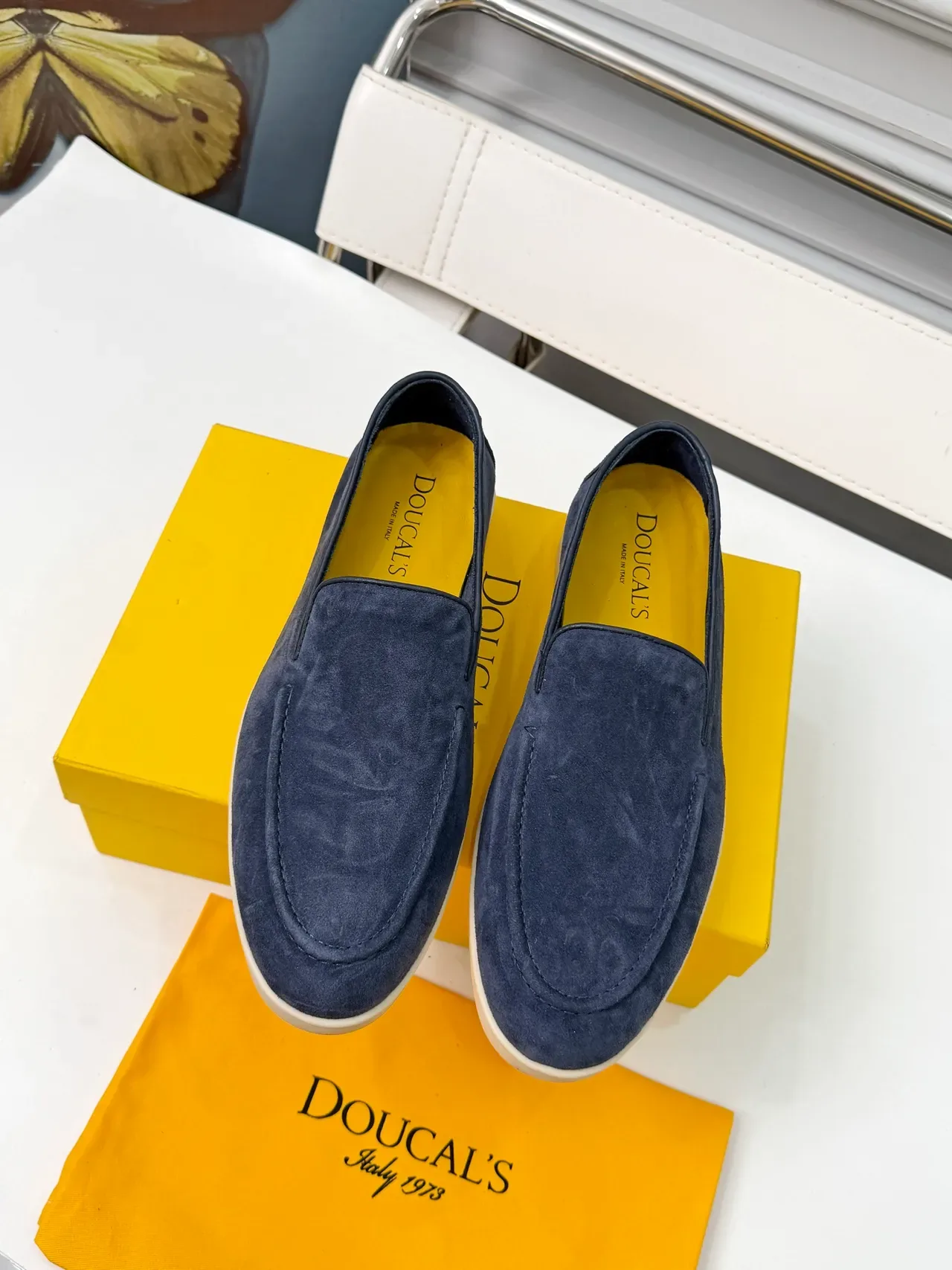 Mocasin Navy Yellow Ante Moccasin-Stitched Vamp 4